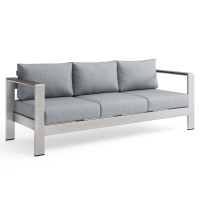 Modway EEI-3917-SLV-GRY Silver Gray Shore Outdoor Patio Aluminum Sofa