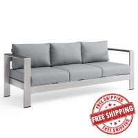 Modway EEI-3917-SLV-GRY Silver Gray Shore Outdoor Patio Aluminum Sofa