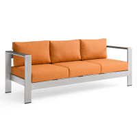 Modway EEI-3917-SLV-ORA Silver Orange Shore Outdoor Patio Aluminum Sofa