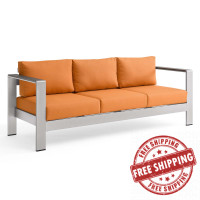 Modway EEI-3917-SLV-ORA Silver Orange Shore Outdoor Patio Aluminum Sofa