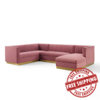 Modway EEI-3921-DUS Dusty Rose Sanguine 3 Piece Performance Velvet Sectional Sofa Set