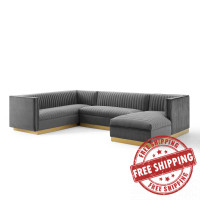 Modway EEI-3921-GRY Gray Sanguine 3 Piece Performance Velvet Sectional Sofa Set