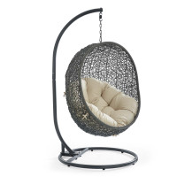 Modway EEI-3929-GRY-BEI Gray Beige Hide Outdoor Patio Sunbrella® Swing Chair With Stand