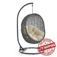 Modway EEI-3929-GRY-BEI Gray Beige Hide Outdoor Patio Sunbrella® Swing Chair With Stand