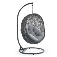 Modway EEI-3929-GRY-GRY Gray Gray Hide Outdoor Patio Sunbrella® Swing Chair With Stand
