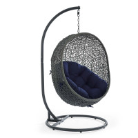 Modway EEI-3929-GRY-NAV Gray Navy Hide Outdoor Patio Sunbrella® Swing Chair With Stand