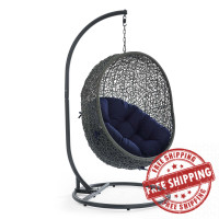 Modway EEI-3929-GRY-NAV Gray Navy Hide Outdoor Patio Sunbrella® Swing Chair With Stand