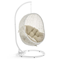 Modway EEI-3929-WHI-BEI White Beige Hide Outdoor Patio Sunbrella® Swing Chair With Stand
