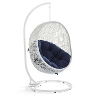 Modway EEI-3929-WHI-NAV White Navy Hide Outdoor Patio Sunbrella® Swing Chair With Stand