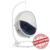 Modway EEI-3929-WHI-NAV White Navy Hide Outdoor Patio Sunbrella® Swing Chair With Stand
