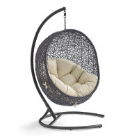Modway EEI-3943-BLK-BEI Black Beige Encase Sunbrella® Swing Outdoor Patio Lounge Chair