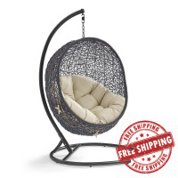 Modway EEI-3943-BLK-BEI Black Beige Encase Sunbrella® Swing Outdoor Patio Lounge Chair