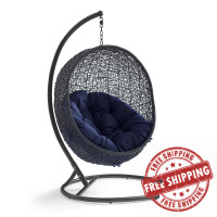 Modway EEI-3943-BLK-NAV Black Navy Encase Sunbrella® Swing Outdoor Patio Lounge Chair