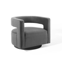 Modway EEI-3947-GRY Gray Spin Cutaway Performance Velvet Swivel Armchair