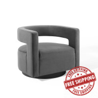 Modway EEI-3947-GRY Gray Spin Cutaway Performance Velvet Swivel Armchair