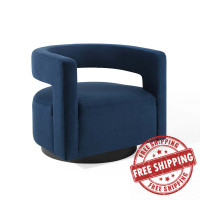 Modway EEI-3947-MID Midnight Blue Spin Cutaway Performance Velvet Swivel Armchair