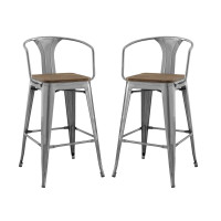 Modway EEI-3954-GME Gunmetal Promenade Bar Stool Set of 2