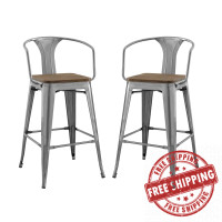Modway EEI-3954-GME Gunmetal Promenade Bar Stool Set of 2