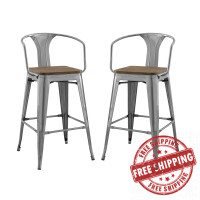 Modway EEI-3954-GME Gunmetal Promenade Bar Stool Set of 2