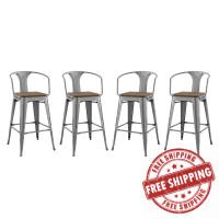 Modway EEI-3955-GME Gunmetal Promenade Bar Stool Set of 4