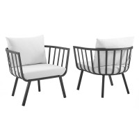 Modway EEI-3960-SLA-WHI Riverside Outdoor Patio Aluminum Armchair Set of 2
