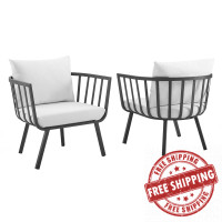 Modway EEI-3960-SLA-WHI Riverside Outdoor Patio Aluminum Armchair Set of 2