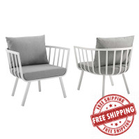 Modway EEI-3960-WHI-GRY Riverside Outdoor Patio Aluminum Armchair Set of 2