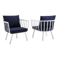 Modway EEI-3960-WHI-NAV Riverside Outdoor Patio Aluminum Armchair Set of 2