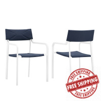 Modway EEI-3962-WHI-NAV Raleigh Outdoor Patio Aluminum Armchair Set of 2