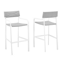 Modway EEI-3963-WHI-GRY Raleigh Outdoor Patio Aluminum Bar Stool Set of 2