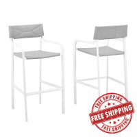 Modway EEI-3963-WHI-GRY Raleigh Outdoor Patio Aluminum Bar Stool Set of 2