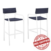 Modway EEI-3963-WHI-NAV Raleigh Outdoor Patio Aluminum Bar Stool Set of 2