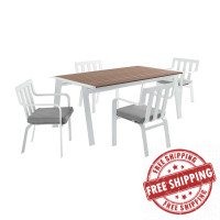 Modway EEI-3964-WHI-GRY Baxley Outdoor Patio Aluminum Dining Set with 4 Stackable Armchairs
