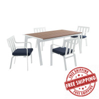 Modway EEI-3964-WHI-NAV Baxley Outdoor Patio Aluminum Dining Set with 4 Stackable Armchairs