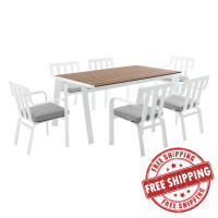 Modway EEI-3965-WHI-GRY Baxley Outdoor Patio Aluminum Dining Set with 6 Stackable Armchairs
