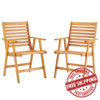 Modway EEI-3966-NAT Natural Hatteras Outdoor Patio Eucalyptus Wood Armchair Set of 2
