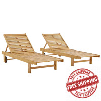 Modway EEI-3967-NAT Hatteras Outdoor Patio Eucalyptus Wood Chaise Lounge Set of 2