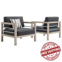 Modway EEI-3968-LGR-STE Light Gray Wiscasset Outdoor Patio Acacia Wood Armchair Set of 2