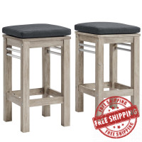 Modway EEI-3969-LGR-STE Light Gray Wiscasset Outdoor Patio Acacia Wood Bar Stool Set of 2