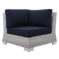 Modway EEI-3970-LGR-NAV Light Gray Navy Conway Sunbrella® Outdoor Patio Wicker Rattan Corner Chair
