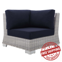 Modway EEI-3970-LGR-NAV Light Gray Navy Conway Sunbrella® Outdoor Patio Wicker Rattan Corner Chair