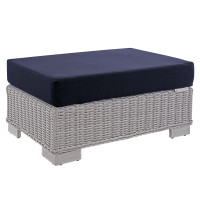 Modway EEI-3971-LGR-NAV Light Gray Navy Conway Sunbrella® Outdoor Patio Wicker Rattan Ottoman
