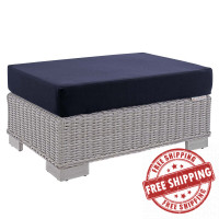 Modway EEI-3971-LGR-NAV Light Gray Navy Conway Sunbrella® Outdoor Patio Wicker Rattan Ottoman