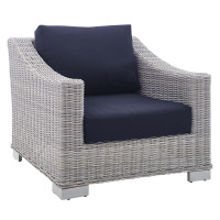 Modway EEI-3972-LGR-NAV Light Gray Navy Conway Sunbrella® Outdoor Patio Wicker Rattan Armchair