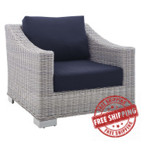 Modway EEI-3972-LGR-NAV Light Gray Navy Conway Sunbrella® Outdoor Patio Wicker Rattan Armchair