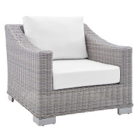 Modway EEI-3972-LGR-WHI Light Gray White Conway Sunbrella® Outdoor Patio Wicker Rattan Armchair