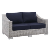 Modway EEI-3973-LGR-NAV Light Gray Navy Conway Sunbrella® Outdoor Patio Wicker Rattan Loveseat
