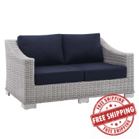 Modway EEI-3973-LGR-NAV Light Gray Navy Conway Sunbrella® Outdoor Patio Wicker Rattan Loveseat