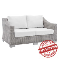 Modway EEI-3973-LGR-WHI Light Gray White Conway Sunbrella® Outdoor Patio Wicker Rattan Loveseat