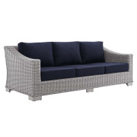 Modway EEI-3974-LGR-NAV Light Gray Navy Conway Sunbrella® Outdoor Patio Wicker Rattan Sofa